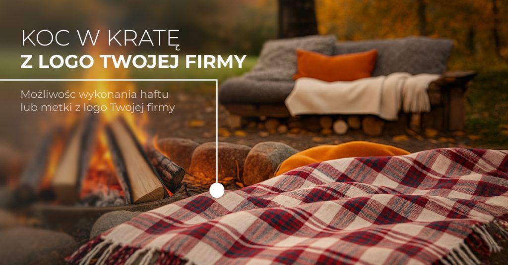 koc jesienno zimowy w kratę z frędzlami