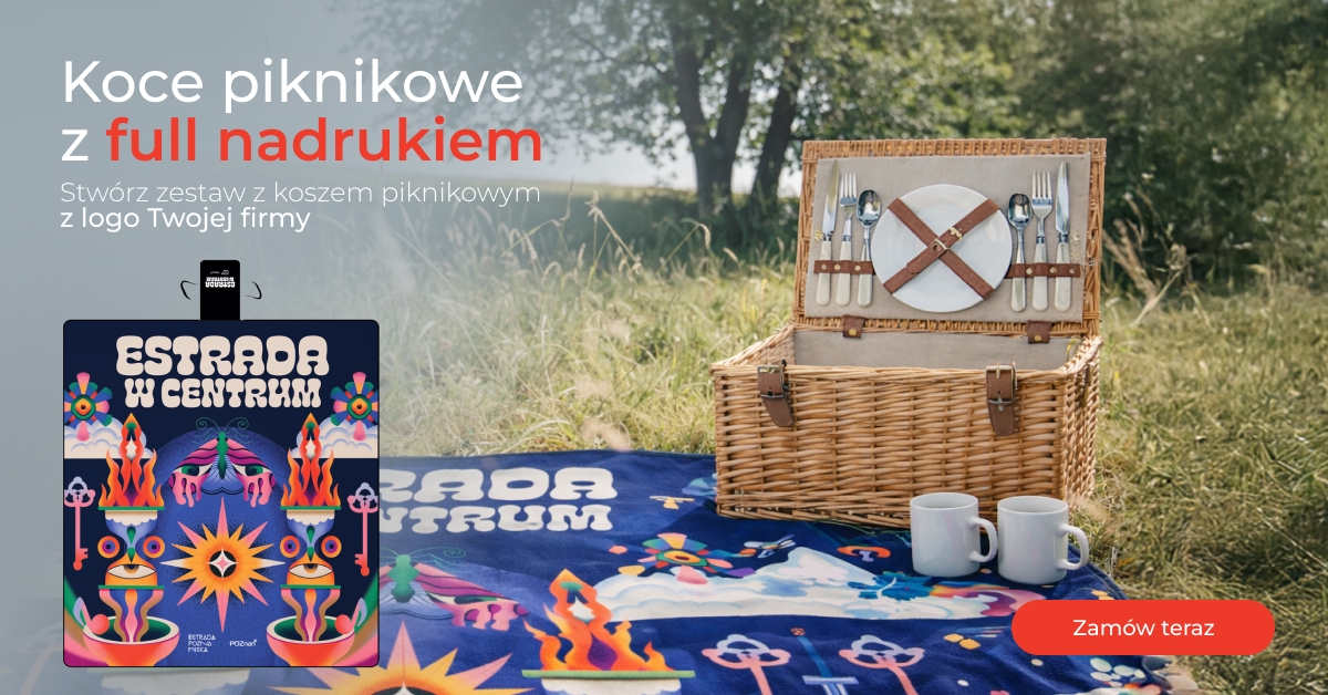 koc piknikowy kosz z full nadrukiem z logo firmy zestaw
