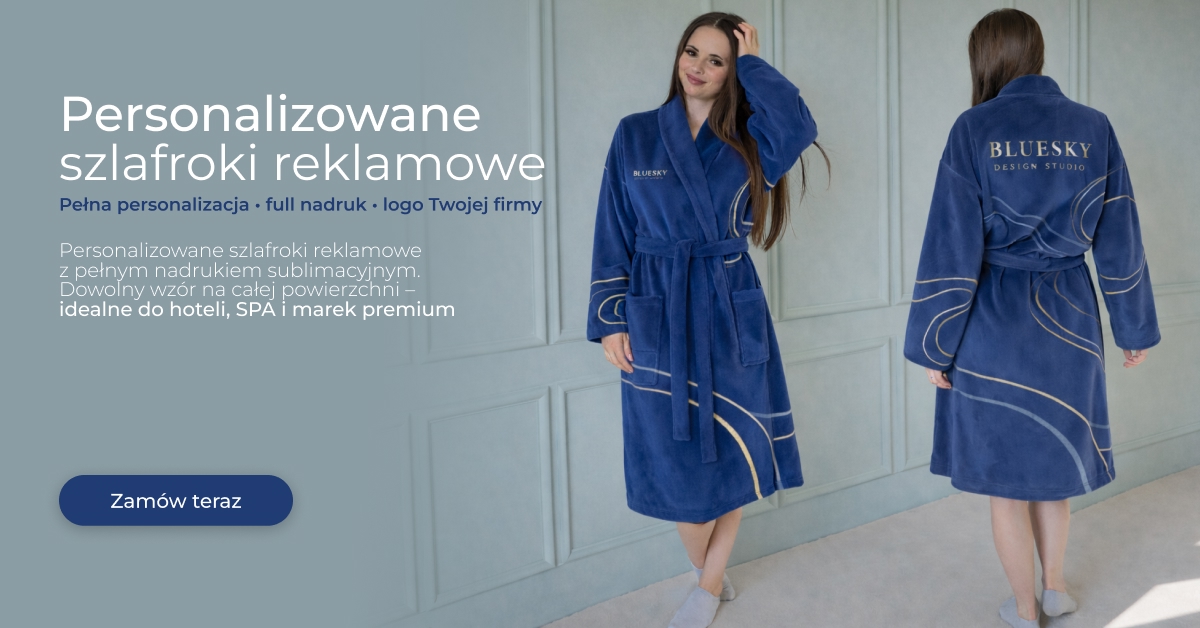 szlafrok reklamowy full nadruk dla firm z logo hotel spa marka premium