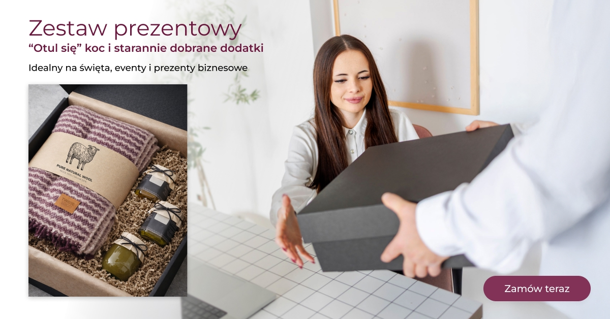 zestaw prezentowy koc wełna dla firm z logo na zamówienie baner 1