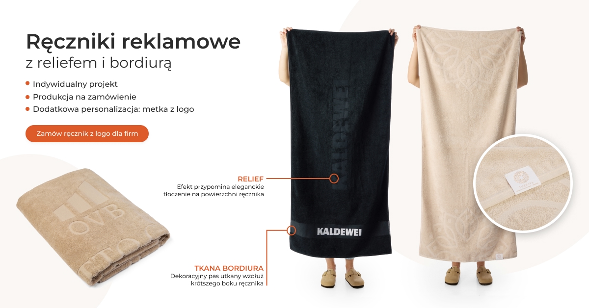 ręcznik reklamowy tłoczenie metka na zamówienie dla firm z logo_1200x628 baner